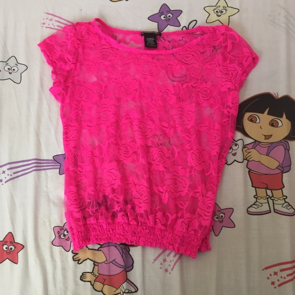 Floral highlight pink mesh ruched top shirt